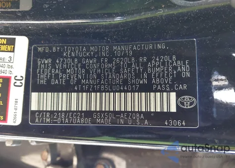 2020 Toyota Avalon Trd z USA, uszkodzony, nr VIN 4T1FZ1FB5LU044017